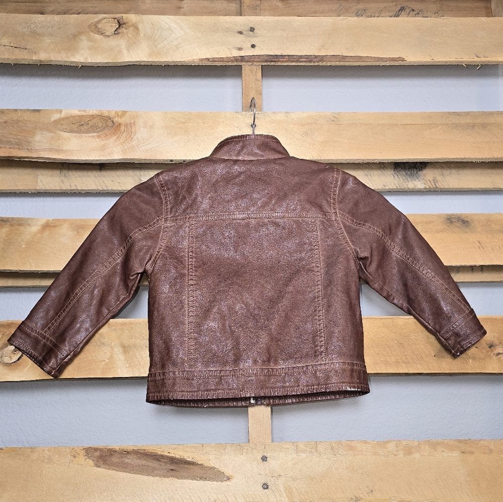 Brown Faux Leather Kids Jacket Size:3T - Picture 5 of 12